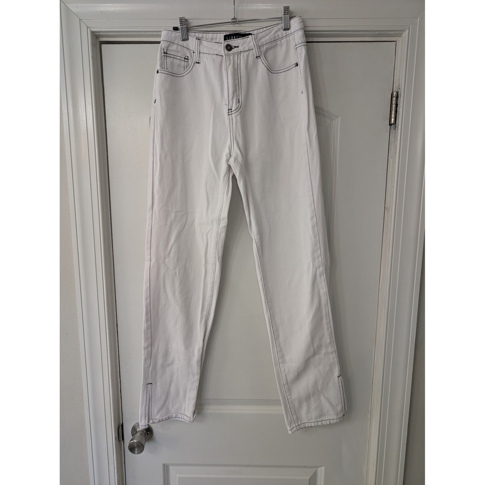 Lioness White Contrast Stitch Straight Leg High Rise Jeans Small clean‎ modern